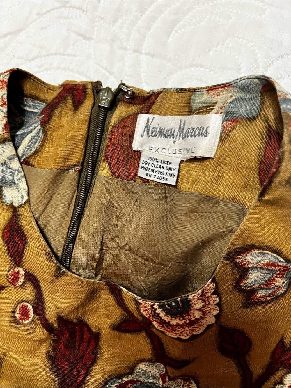 vintage neiman marcus exclusive Linen Brown Floral Sleeveless Dress Medium - Picture 11 of 12